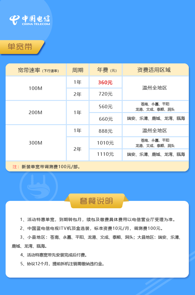 瑞安电信宽带包年多少钱，100M包年仅需360元  第1张